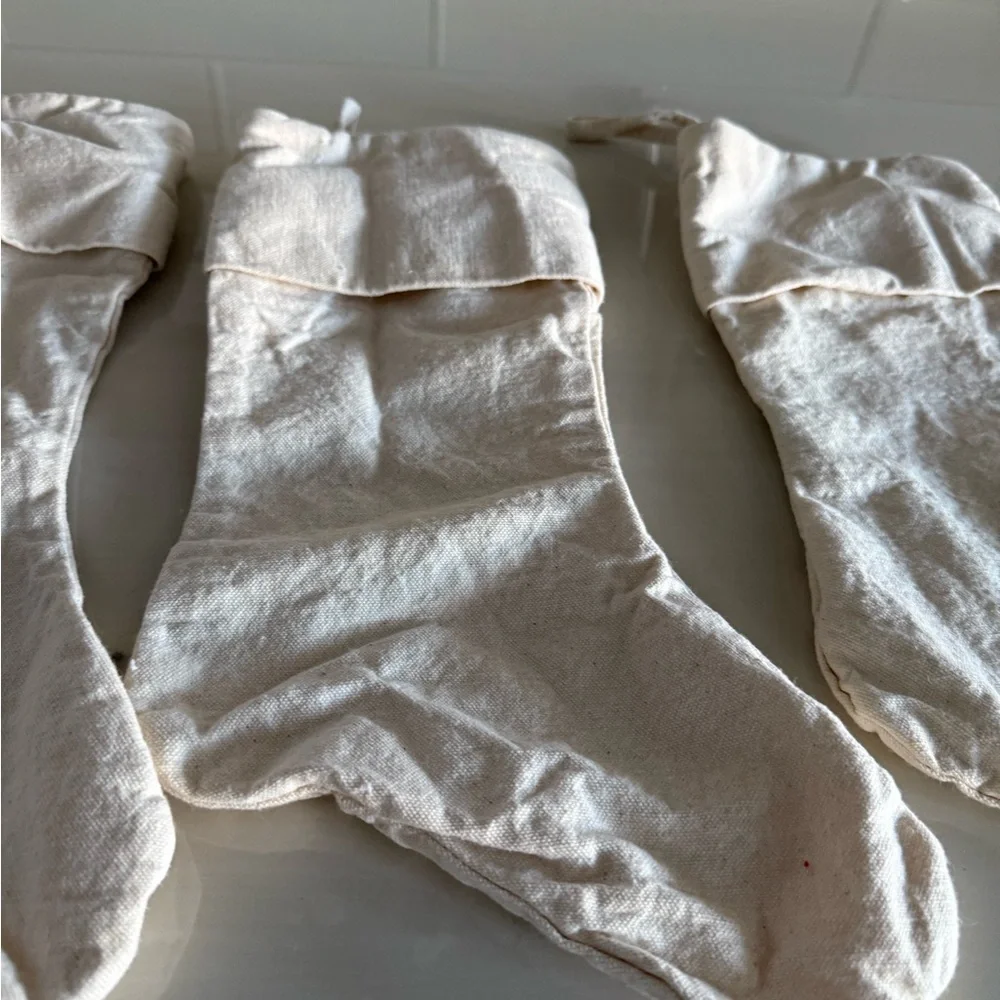 Target Cream canvas Holiday Stockings 14”x6” 4 stockings fold over top 3” loop